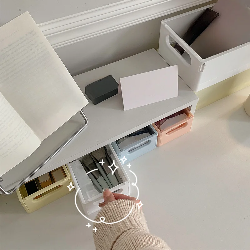 

Desktop Storage Organizer Baskets Stationery Holder Girl Candy Color Stackable Storage Box with Handle Home Desk Accessories