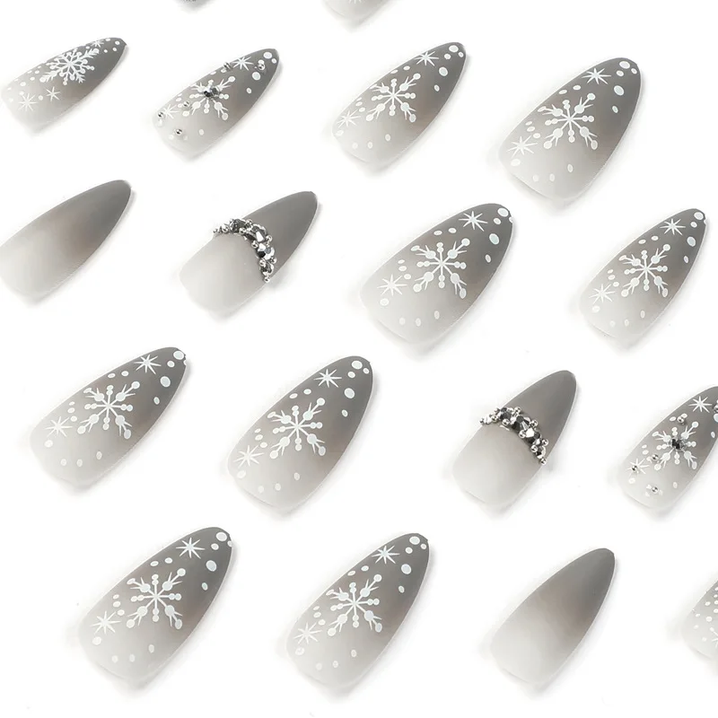 

Fake Nails 24pcs Christmas Snowflake Rhinestone Glitter Artificial Nail Full Coverage Removable Finished Nail