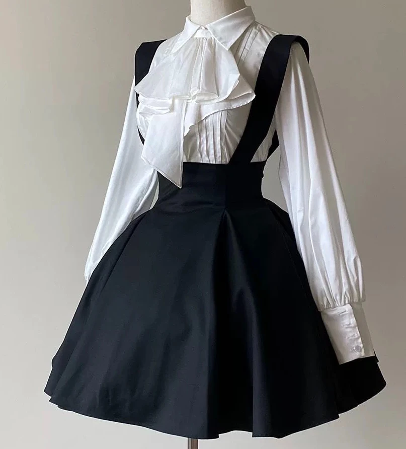 Рубашка с длинным рукавом-фонариком на бретелях