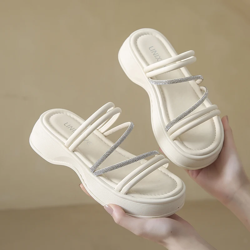 Женские сандалии на платформе CRLAYDK летние шлепанцы ремешке с открытым носком