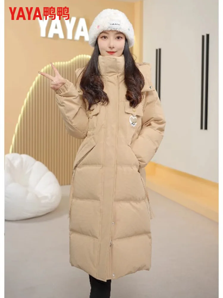 Duck Green Slim fit Long down Jacket 2024 New Winter Korean Sle Hood Warm Women Thickened Outerwear