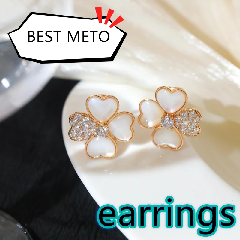 

Fashion Luxury Vintage High Quality Flower Rose Gold Earrings European Brand Designer Women Jewelry 4 Heart Classic Couple Gift