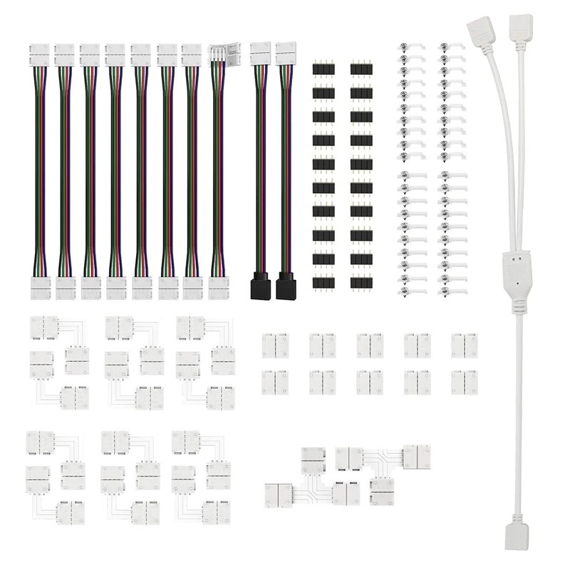 

New Led Strip Light Connectors Kit,4 Pin Conductor Light Strip Splice,10Mm Tape Light Connector For SMD 5050 RGB Strip