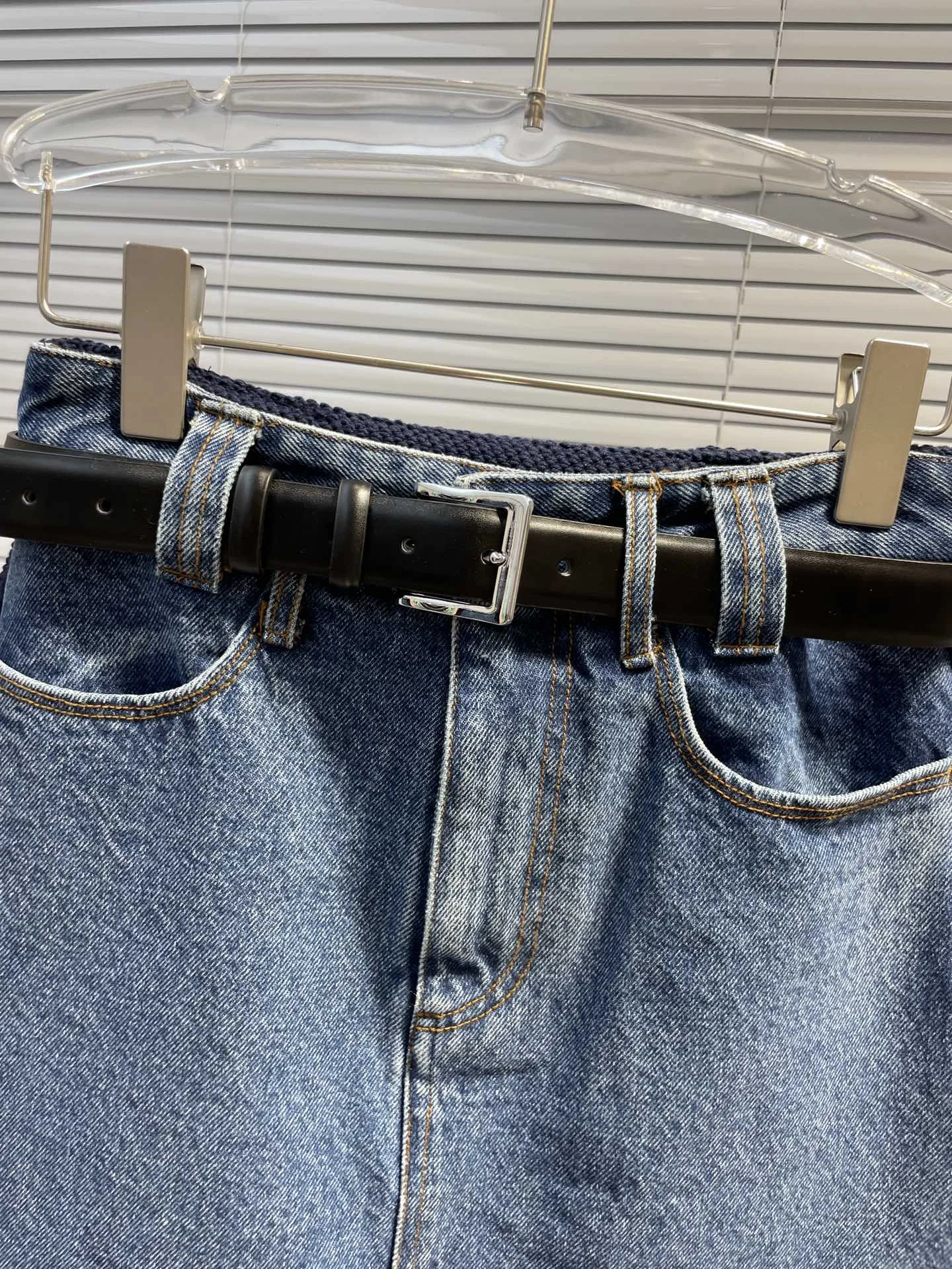 23 New cotton patchwork denim skirt with belt