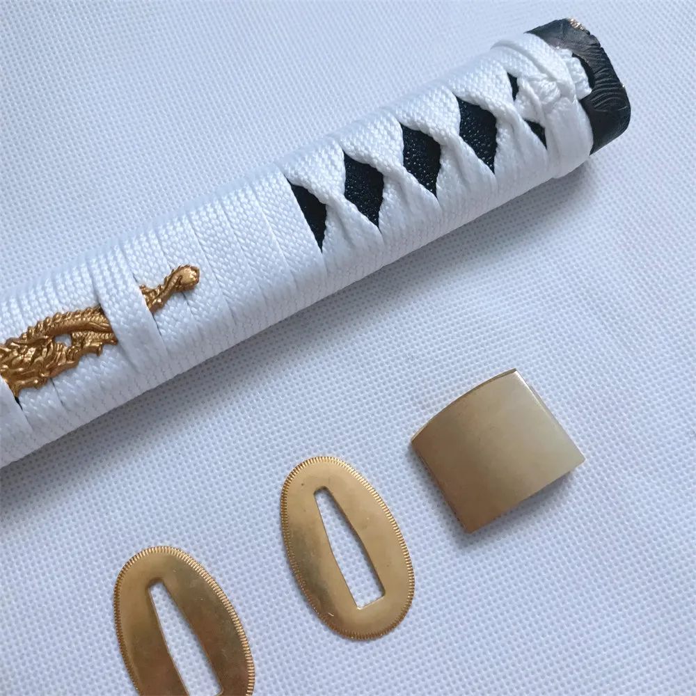 Фото Ручка Tsuka, 30 см, белое шелковое покрытие, золото, серебро, Tsuba Fuchi Kashira, фитинги, латунные фитинги Habaki Seppas для японского меча Katana №2