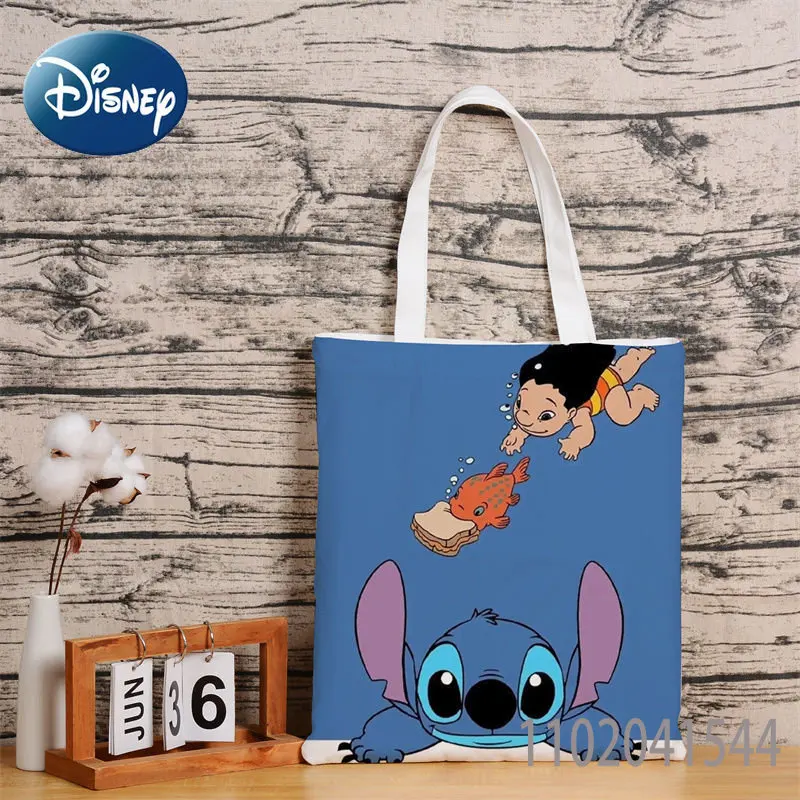 Disney Stitch Tote Canvas Handbag Student Large Capacity High Quality Durable Shopping Bag for Women Girls