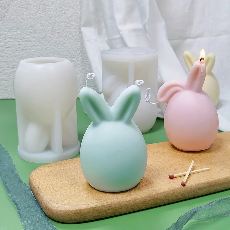 

Cute Bunny Silicone Candle Mold Easter Rabbit Candle DIY Incense Candle Mold Gypsum Expanding Stone Mold Home Supplies Decor