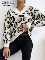 Autumn and Winter New Knitted Long Sleeve Leopard Sweater Oversized Sweater Women Cardigans Tops Fashion Tops 2022 Women Sweater