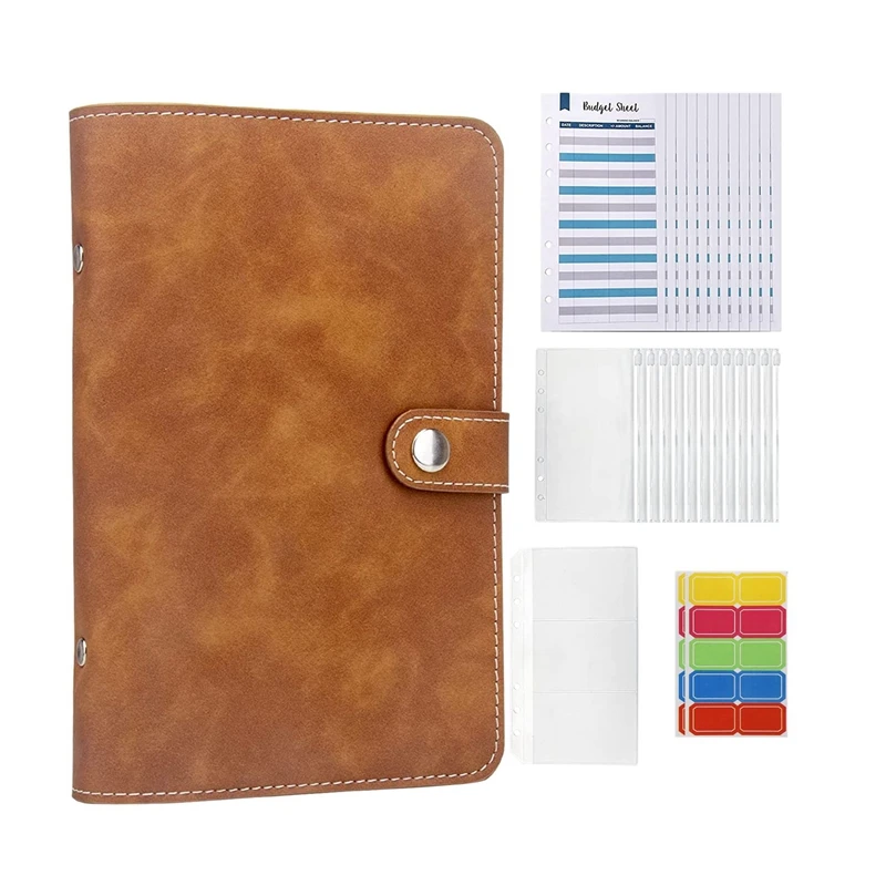 

28Pcs A6 PU Leather Notebook Binder Set, 6 Ring Budget Binders, With Zipper Bags, Binder Cover Organizer For Budgeting