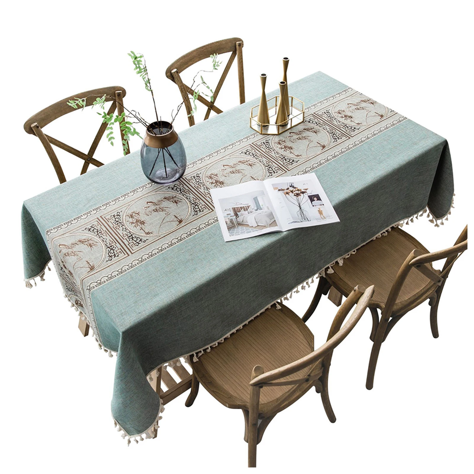 

Протектор для столовой, ресторана, кафе, домашний декор, Классическая прямоугольная скатерть из хлопка и льна для кухни с вышивкой и кисточк...