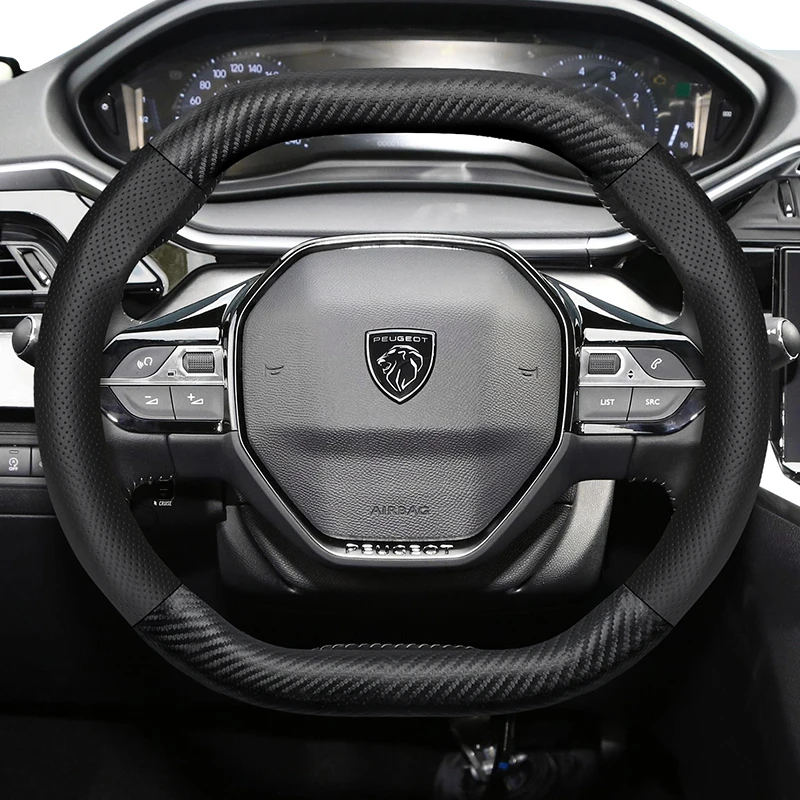Для Peugeot текстура углеродного волокна перфорированный кожаный чехол на руль 508 3008