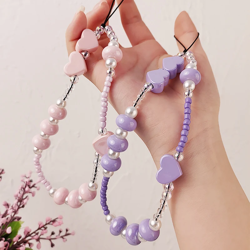 

Mobile Phone Lanyard Short Color Bead Pendant Anti-lost Lanyard Pendant Phone Strap Wrist Strap Handmade Lanyard Beaded Macaron