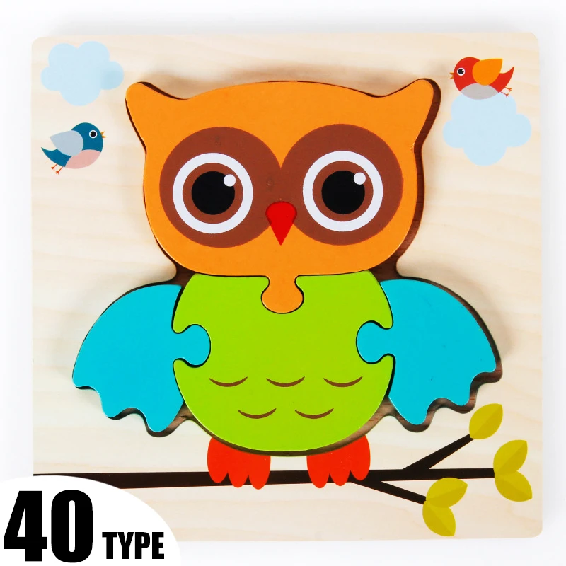 

3D Wooden Puzzles Educational Cartoon Animals Early Learning Cognition Intelligence Game for Children Toys