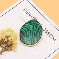 green malachite natural semi precious stone irregular shape gold plated edge pendant diy necklace accessories material
