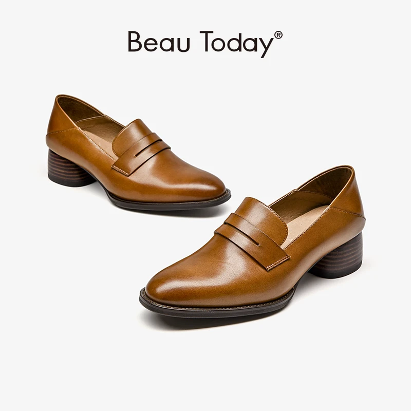

BeauToday Loafers Women Genuine Cow Leather Shallow Waxing Pointed Toe Slip-On Casual Penny Shoes for Ladies Handmade 15737