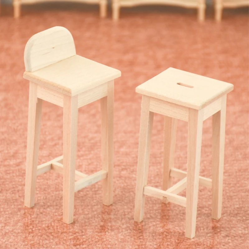 

1/12 Scale Dolls House Miniature Furniture Wooden Bar Table And High Chairs Set For Dollhouse Decorate Accessories