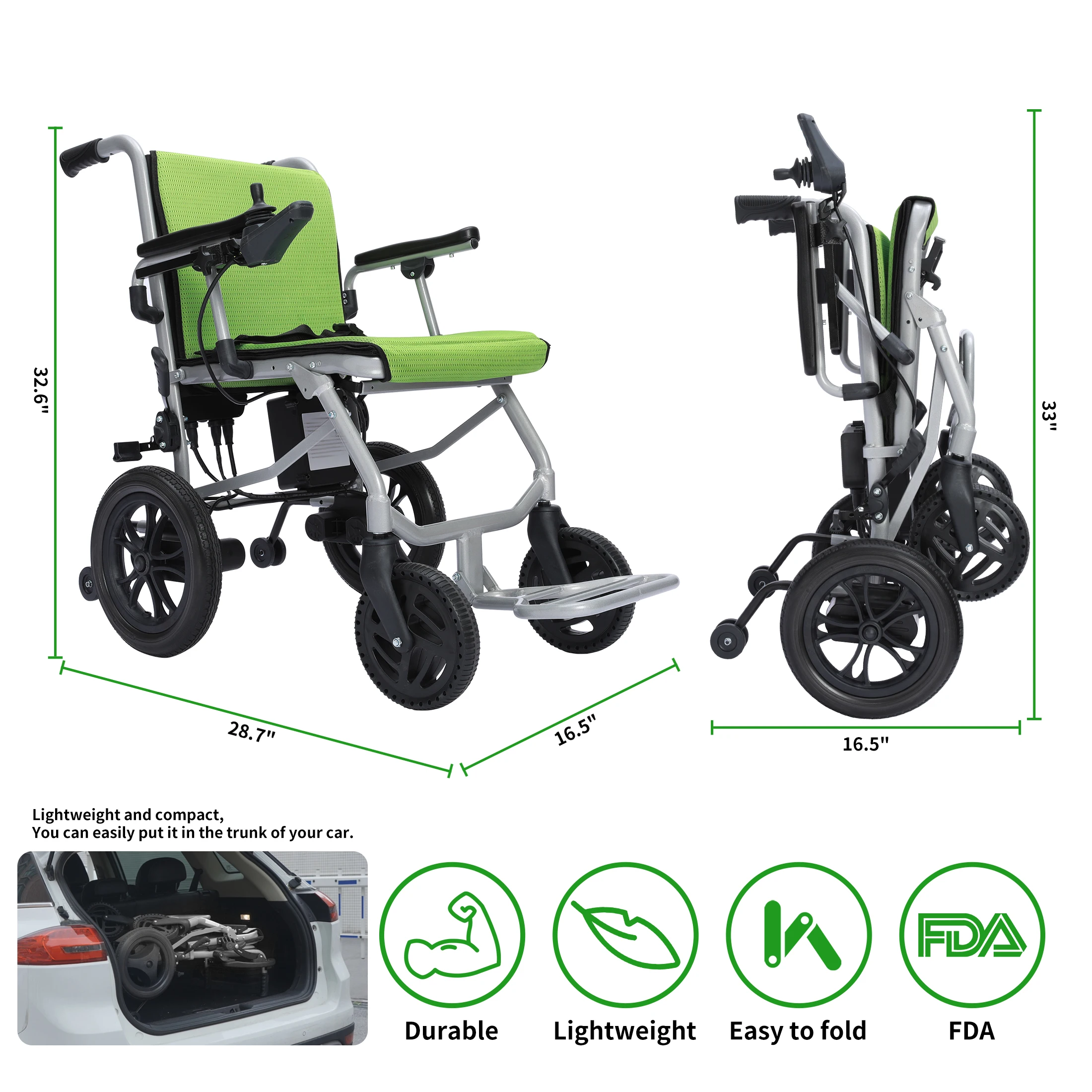 휴대용 접이식 경량 이동 전동 휠체어, 노인을 위한 장애인 노인 휠체어