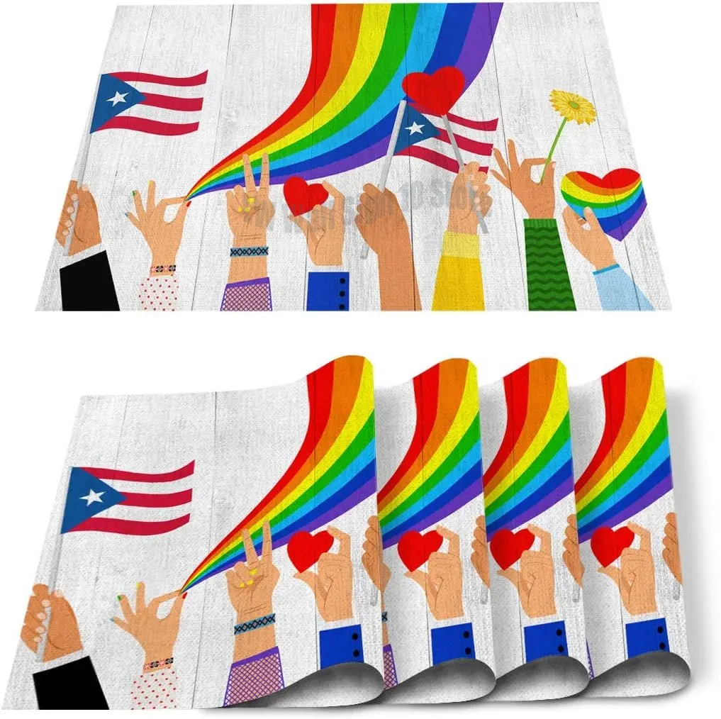 

Table Placemats 4/6 pc Rainbow Heat Resistant Place Mats Washable Cotton Linen Table Mats for Dining Kitchen, Easy to Clean