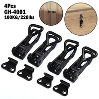 4pcs Toggle Clamp GH-4001 Black Adjustable Toggle Clamp Steel Hasp Catch Clip Quick Fixture 220lbs For Cabinets Lockers Vehicles