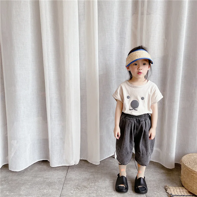 2022 Summer New Children Short Sleeve T Shirt Cute Bear Print Baby Cartoon T Shirt Tops Cotton Girls Tee Cute Kids Boys T Shirts