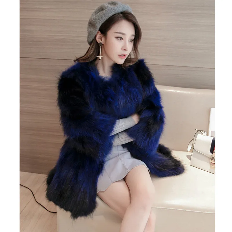 Autumn and Winter New Women's Fur Coat Imitation Raccoon Fur Faux Fox Fur Coat Jacket Thick Warm Casual Outwear Parka Coat