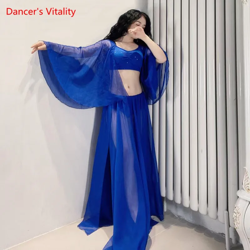 Женский костюм для танца живота сетчатый топ с длинным рукавом и юбка разрезом