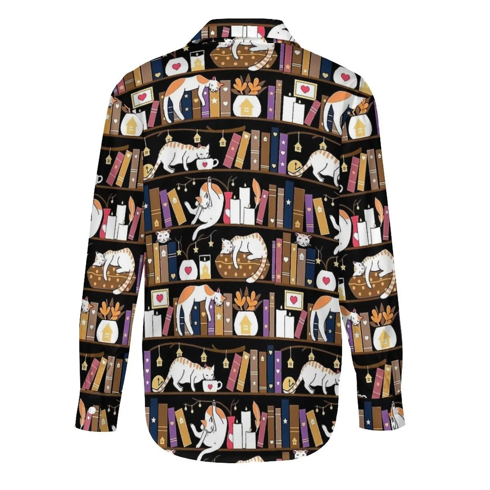 Милая библиотечная блузка с котом женские свободные блузки в уличном стиле