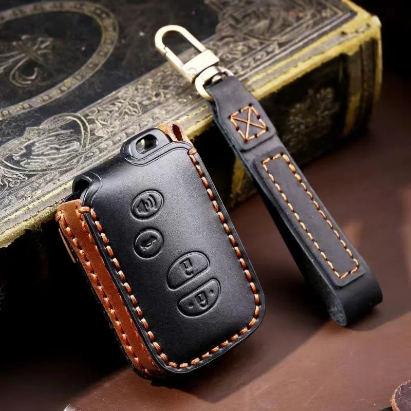 

Leather Car Key Case Cover Fob Keychain for Old Toyota Prado 4000 Land Cruiser Camry 10 Highlander 11 Auris Keyring Holder Bag