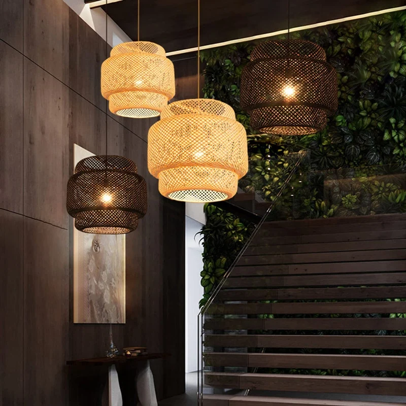 

Подвесной светильник в стиле ретро, потолочный светильник для кафе, стиль лофт, в японском стиле, искусственный бамбуковый тканый абажур дл...