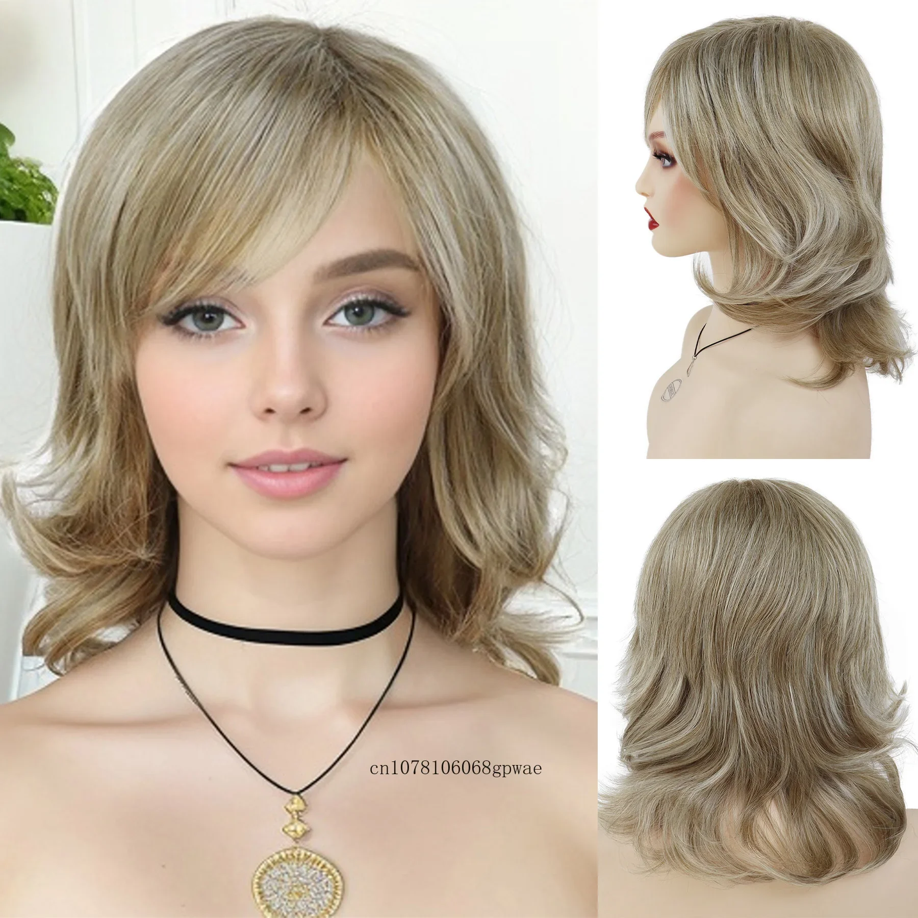 Синтетические женские парики Короткий вьющийся парик с челкой Природный вид