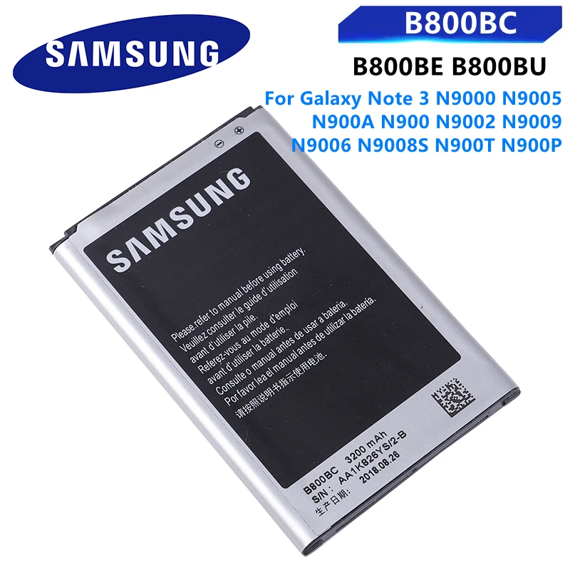 Оригинальный аккумулятор Samsung B800BC для Galaxy Note 3 N9000 N9005 N900A N900T N900P N900 N9002 N9009 N9006 N9008S