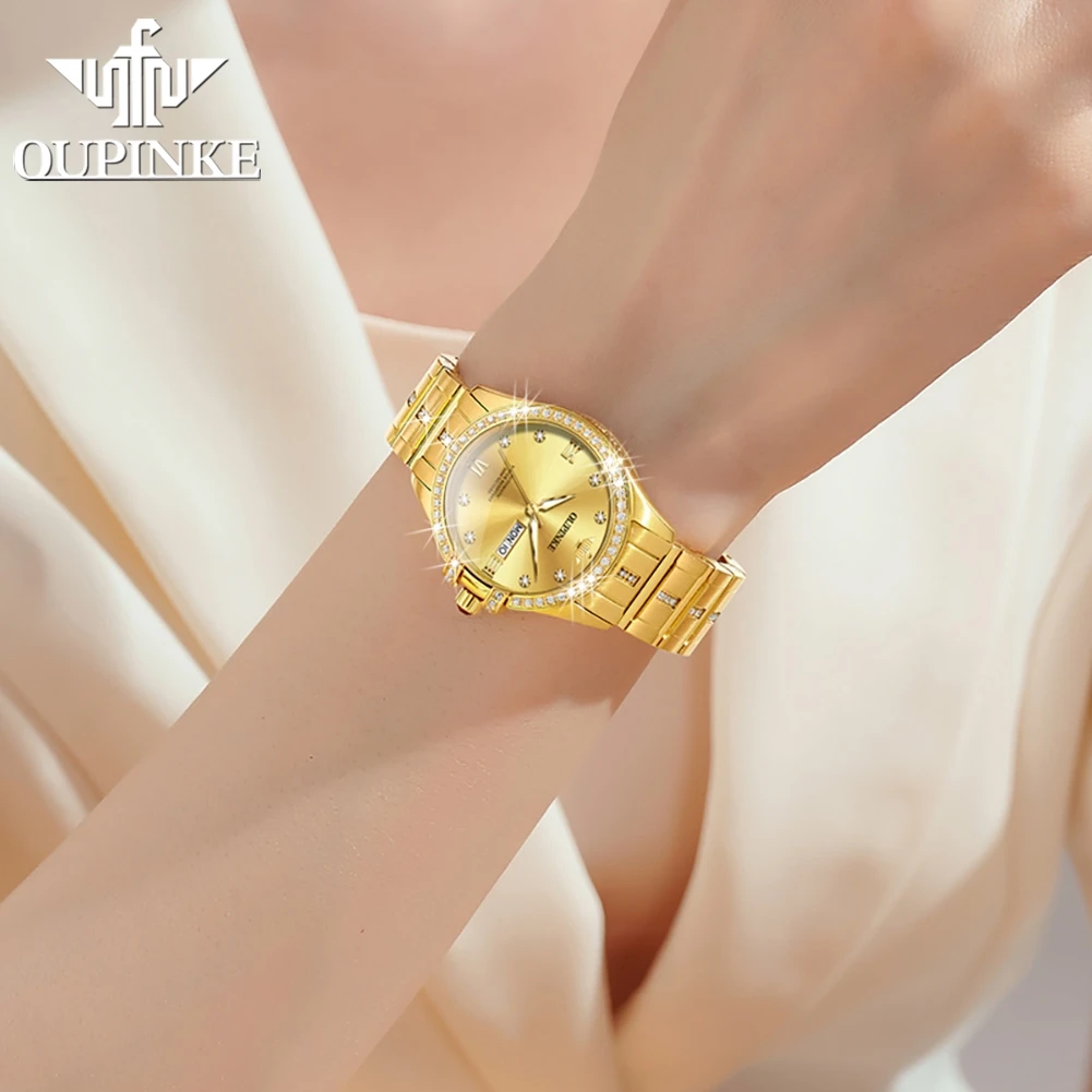 OUPINKE 3195 роскошные золотые женские часы с бриллиантами автоматические