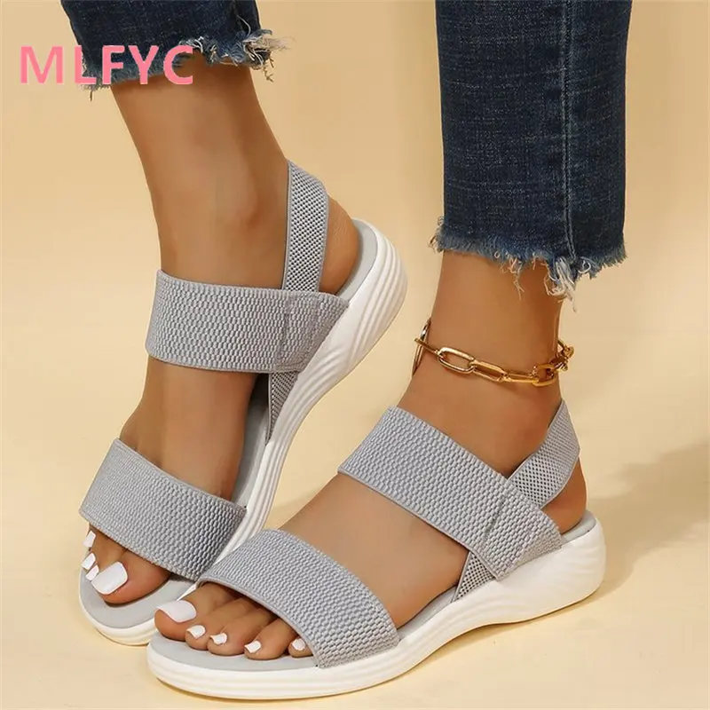 

2023 Summer New Women Casual Elastic Belt Back Strap Lightweight Thick Sole Sandals ladies Simple Comfortable Flat Sole Sandals