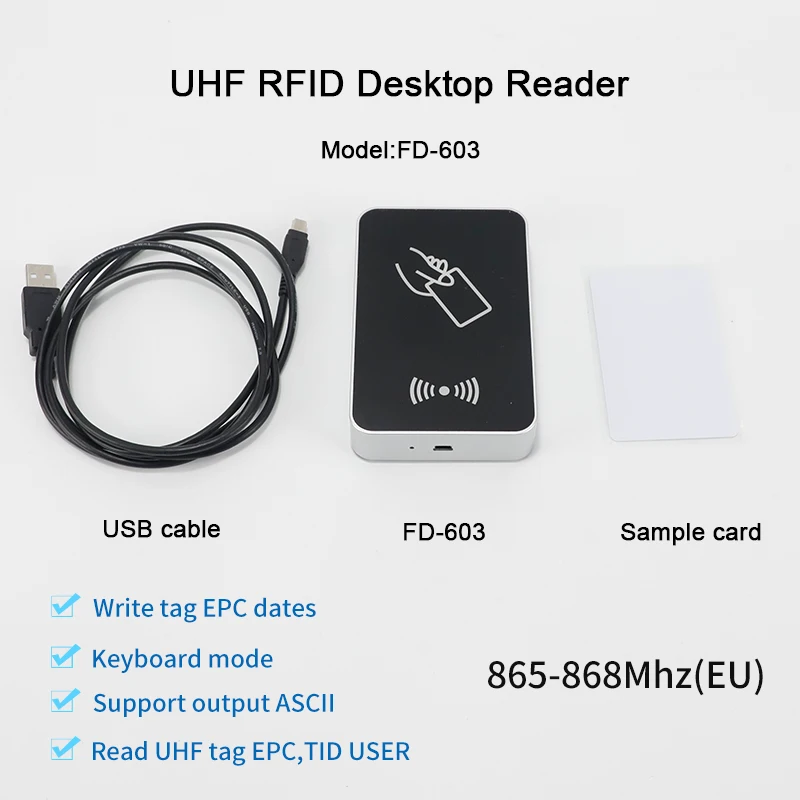 RFID UHF Reader 860-960 МГц RFID UHF Настольный считыватель тегов USB-клавиатура Выход для ISO18000-6C EPC Gen2 Бесплатное программное обеспечение SDK