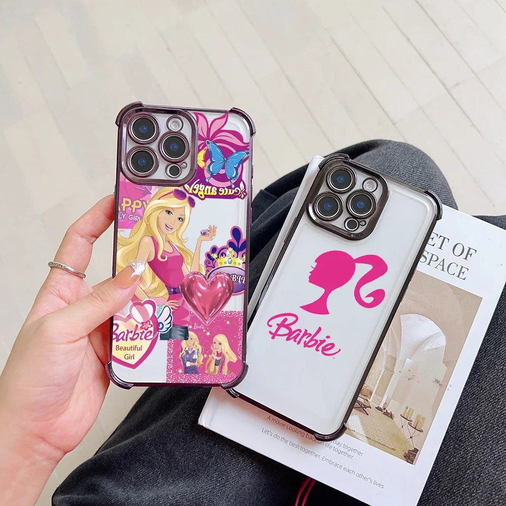 Cute Pink Disney Doll B-Barbies Phone Case For iPhone 16 15 14 13 12 11 Pro Max X XR XSMax 7 8 Plus Shockproof Clear Armor Cover