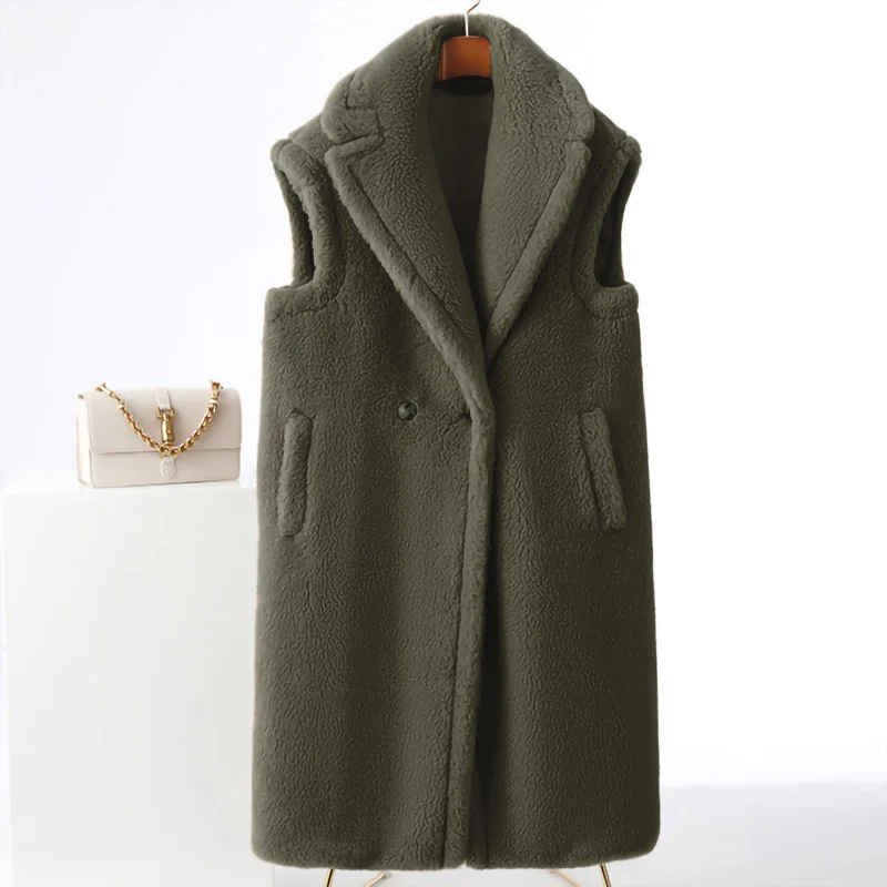 Winter Fur Coat Real Wool Alpaca Teddy Bear Vest Women Thick Turn Down Collar Jacket Outerwear Lady Streetwear S3578A
