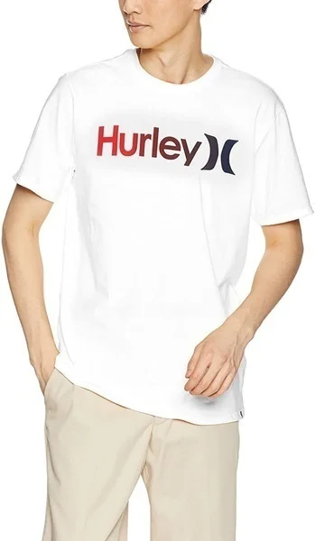 

Hurley men's short sleeved T-shirt, clothing, cotton, casual, with letters, white, single gradient, 2.0