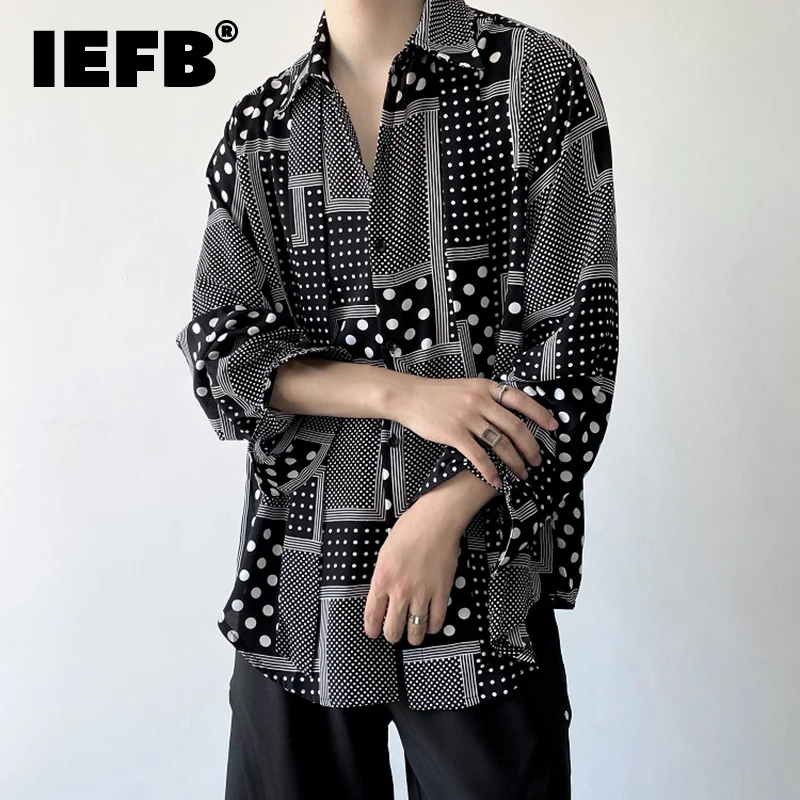 

Летний тренд IEFB, искусственная кожа, персонализированные мужские топы в горошек с длинным рукавом, корейский стиль, повседневная мужская уличная одежда 9C632
