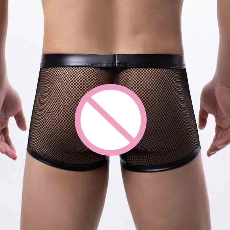Сетчатые трусы-боксеры мужское сексуальное нижнее белье с открытой спиной для
