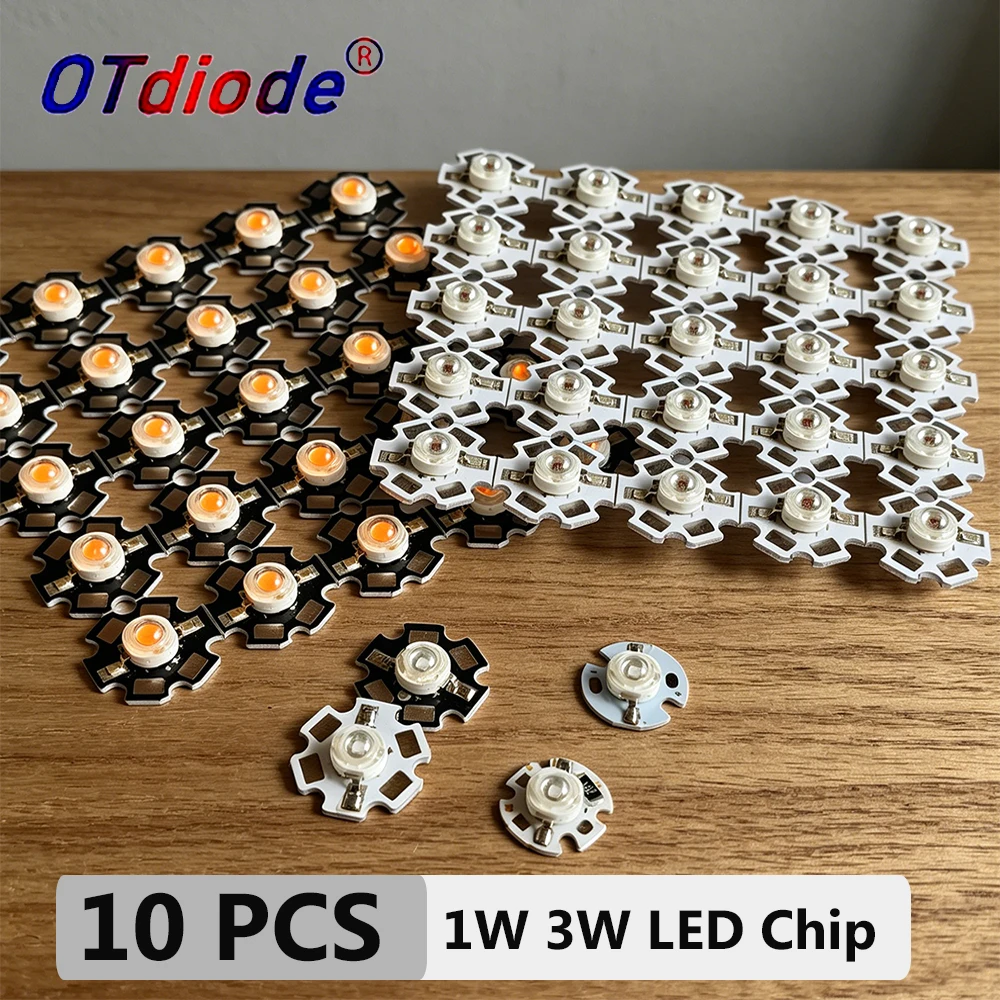 Фото 10 шт. светодиодных чипов 1W 3W 5W, DC 3.7V 5V 12V, теплый/холодный белый, красный, зеленый, синий, желтый, UVA, фиолетовый, на алюминиевой плате PCB 16 мм 20 мм, световые диоды для ламп №1