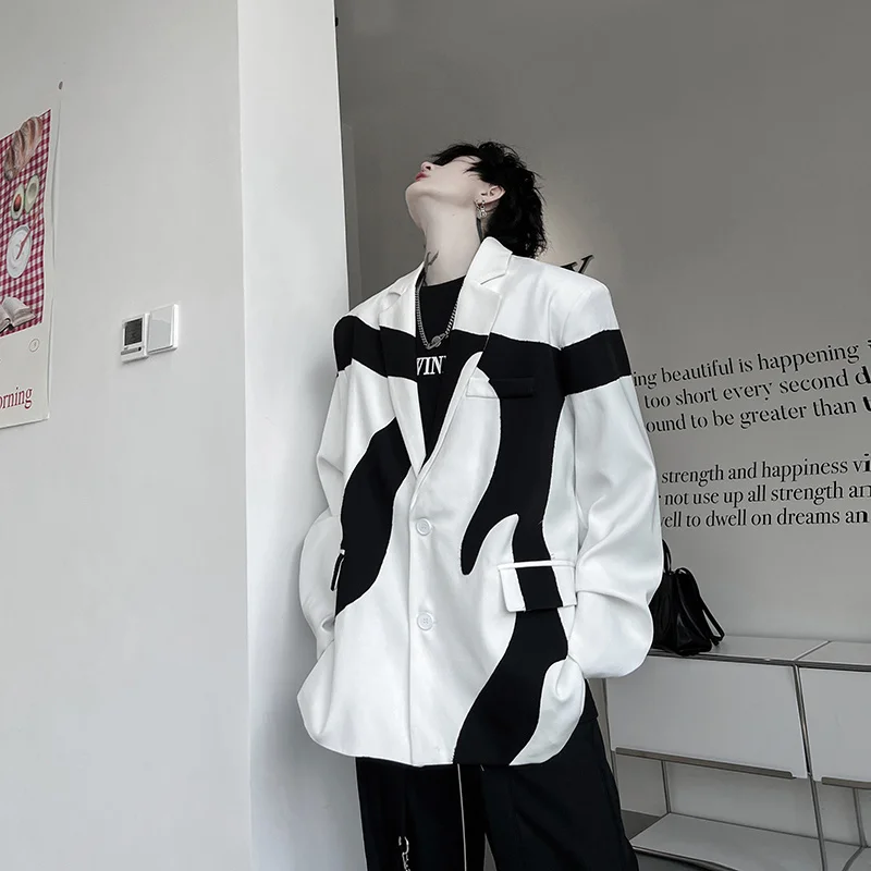 Мужской однобортный Блейзер с лацканами разных цветов в Корейском стиле