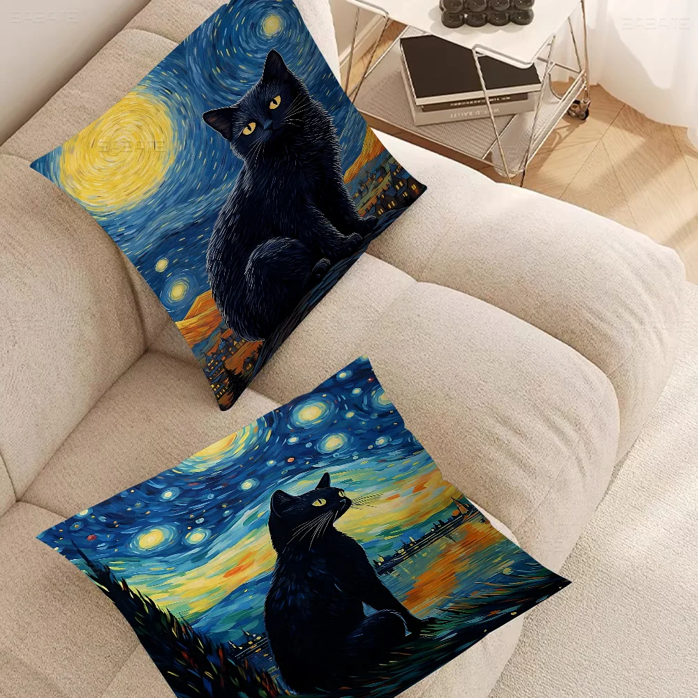 Черная кошка художественная подушка подарок украшение для дома и офиса спальня