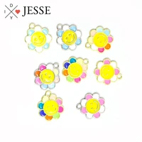 10pcs enamel smiley face sunflower enamel pendants charms colorful rainbow color charm for jewerly diy making bracelet earrings
