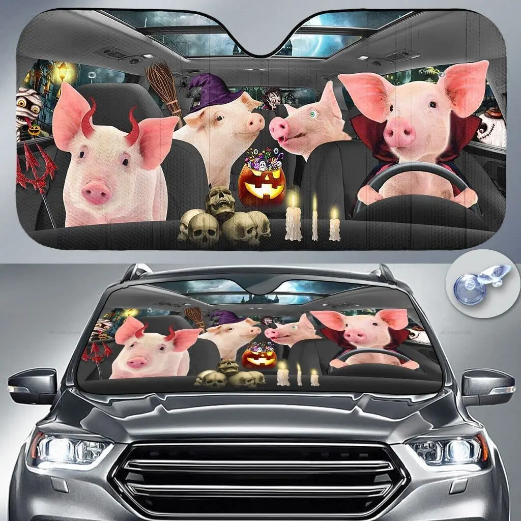 

Pig in Costumes Halloween Farm Animal Lover Car Sunshade Windshield Window, Gift for Pig Car Windshield Durable Auto Visor