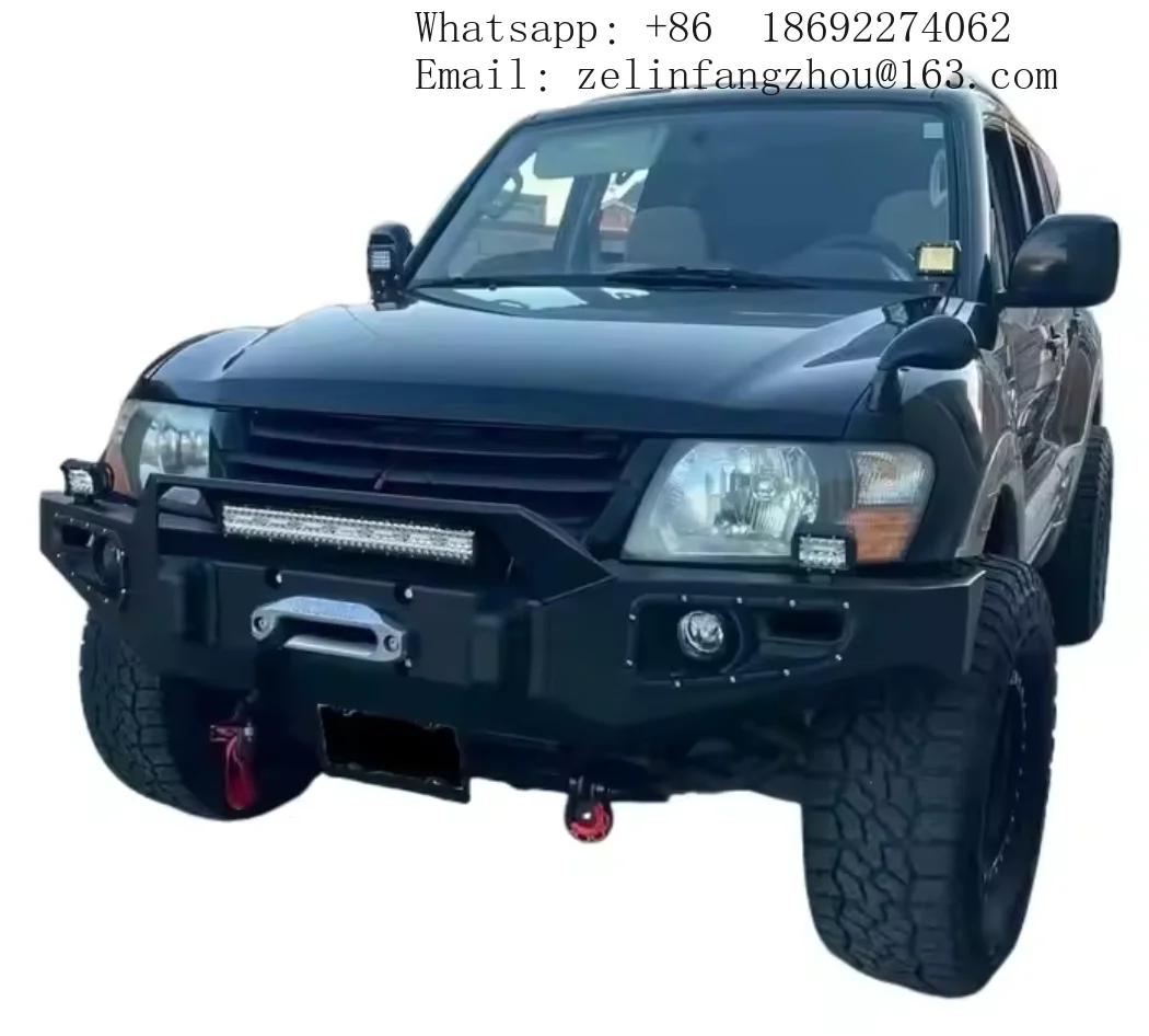 Фото Стальной передний бампер с вырезами под буксировочный крюк для Mitsubishi Pajero Montero V60 V70 V73 V77, внедорожный, усиленный. №4