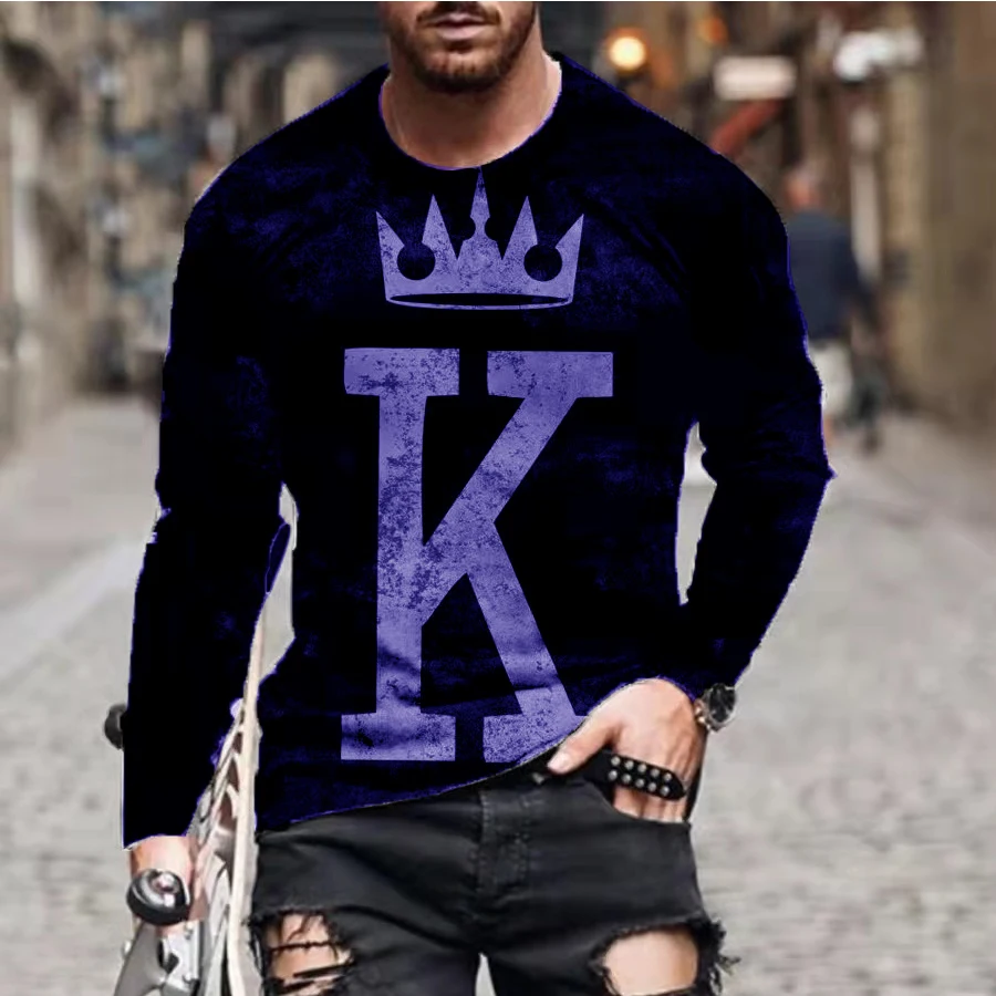 

2022 New Men's T-Shirt Sports 3D Digital Printing Tee Male Street Trend KING Long Sleeve Tops Good Quality