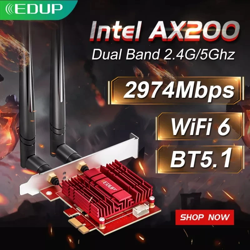 Edup-adaptador de Rede sem Fio Wi-fi 3000mbps Placa de Rede Intel Ax200 Pcie Pci Express Banda Dupla 5.1g 5ghz 2.4. 11ac ax 802 Mbps Placas de rede