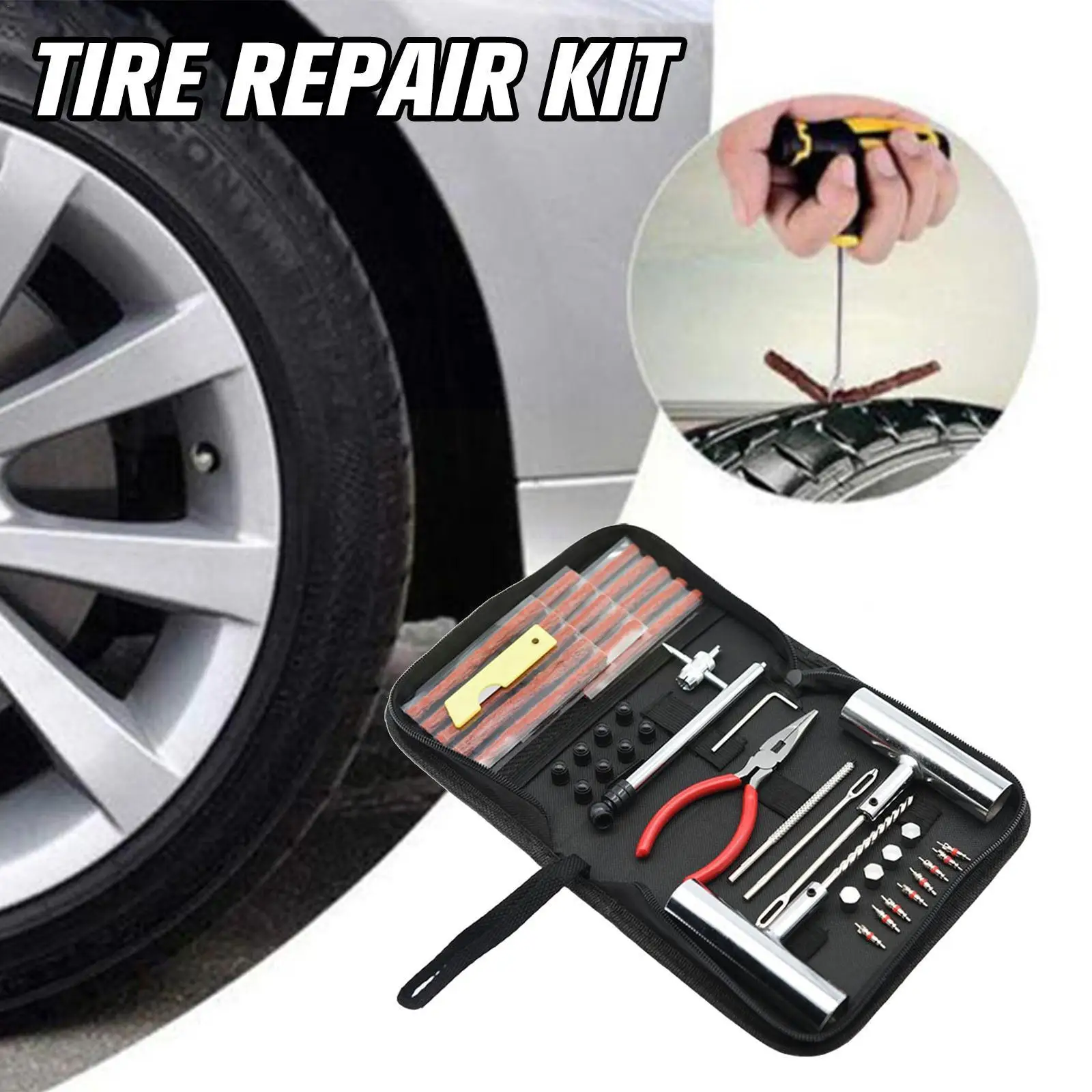 

46pcs Motorcycle Anti-puncture Kit Flat Tyre Repair Automotive Tubeless Tire Kit Repair Original Set Patch Tools Tires Repa D3l4