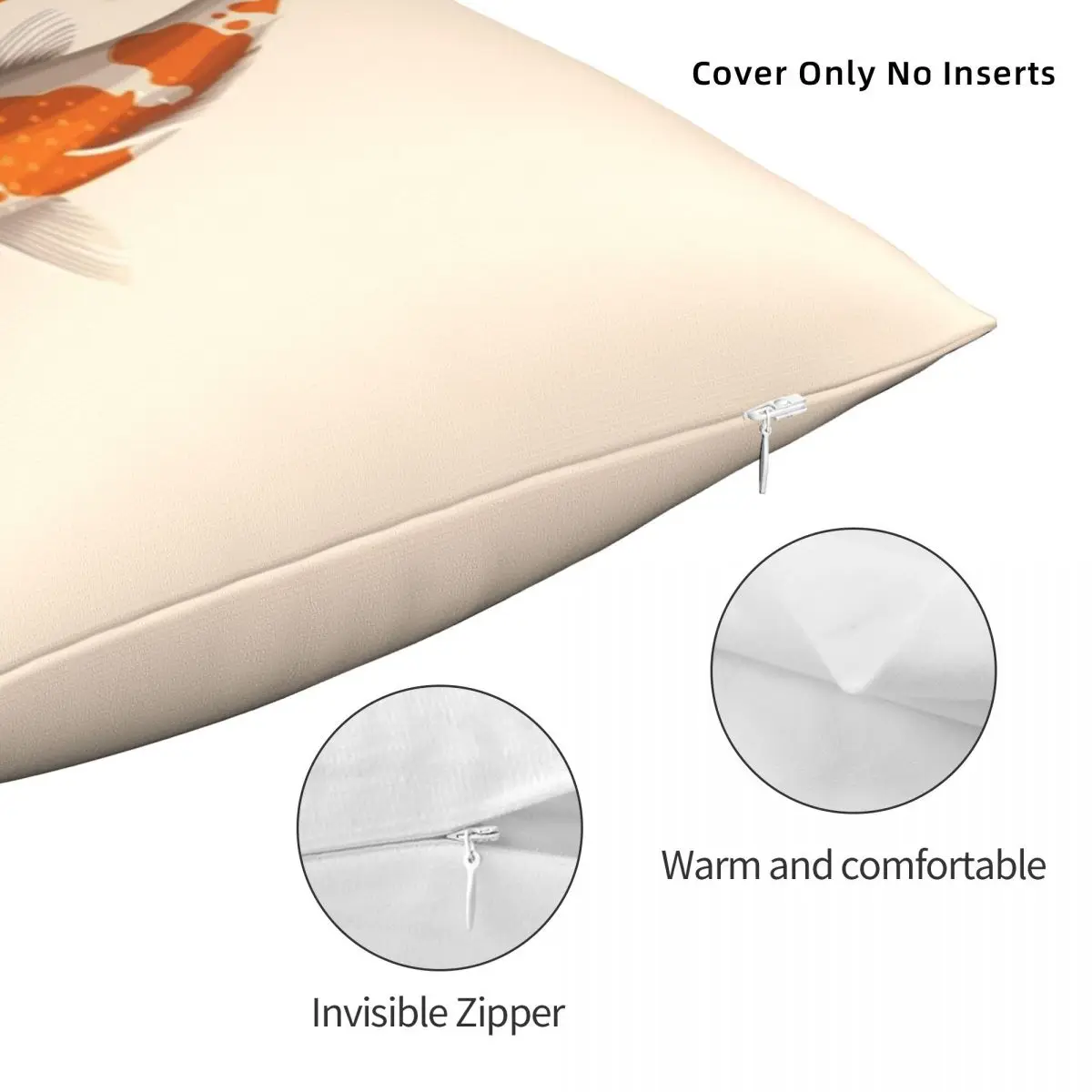 Оранжево-Белая Квадратная наволочка в виде рыбок кои из полиэстера бархатная