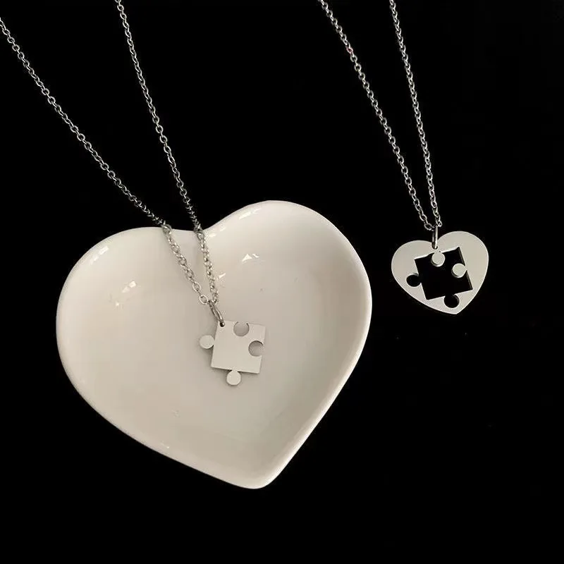 

Creative Puzzle Love Pendant Stainless Steel Heart Lovers Necklace Boy Girl Man Woman Couple Gift Punk Party Jewelry Wholesale